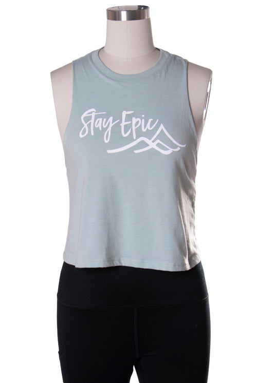 "Stay Epic" Racer Crop Tank in Sea Foam